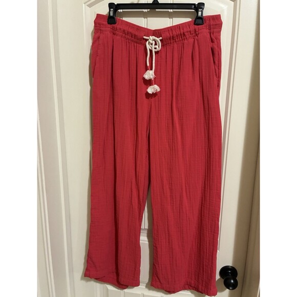 Old Navy Set Women’s Large Gauze Cotton Button Up Shirt Tie Pants Set Pink - Picture 4 of 5